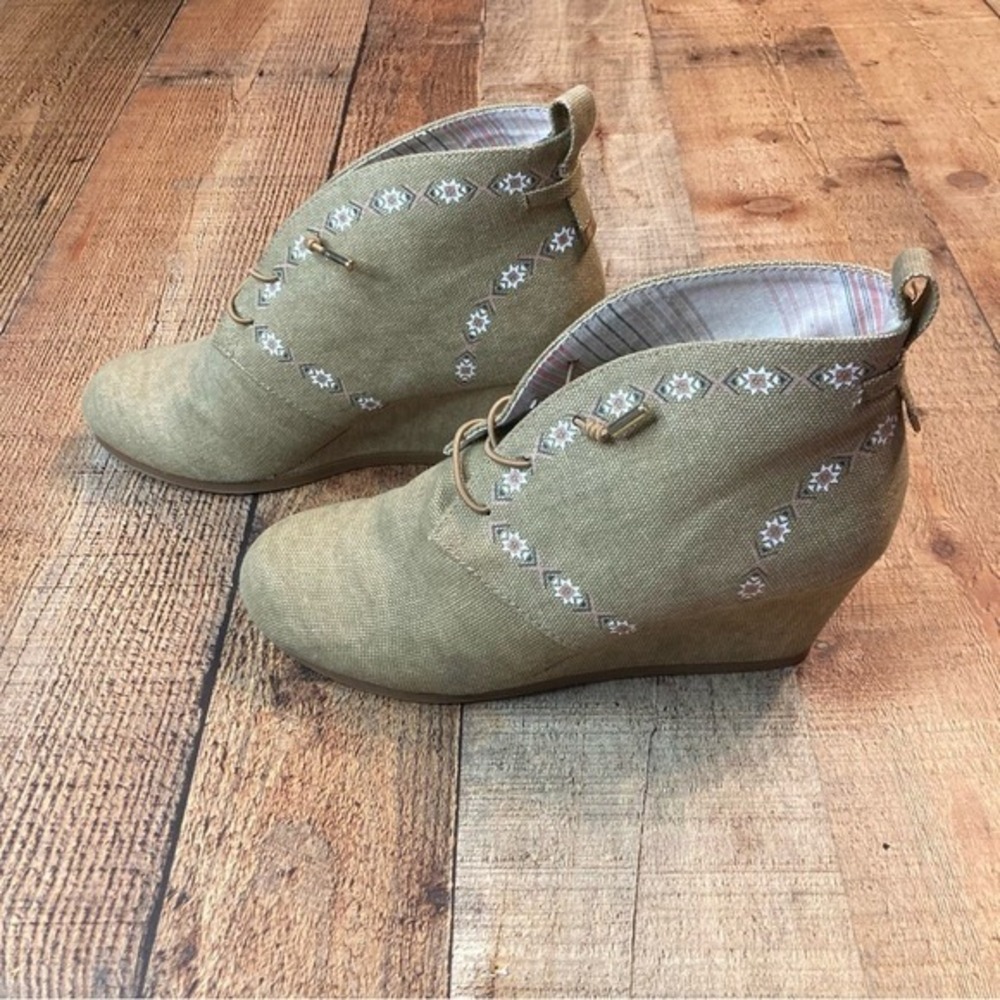 Sugar Wedge Booties Womens Size 8 Burlap Tribal Lace Up Western Southwestern - Picture 4 of 10